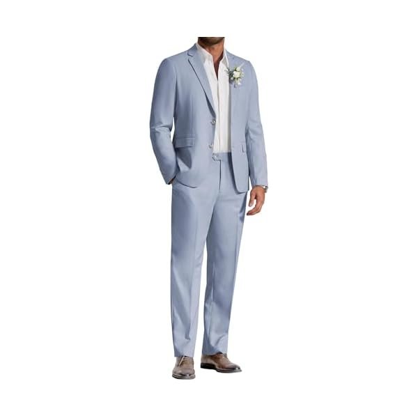 Men's Linen Suits 2 Piece Regular Fit Suits Set Casual Lightweight Blazer Jacket and Pants for Summer Wedding